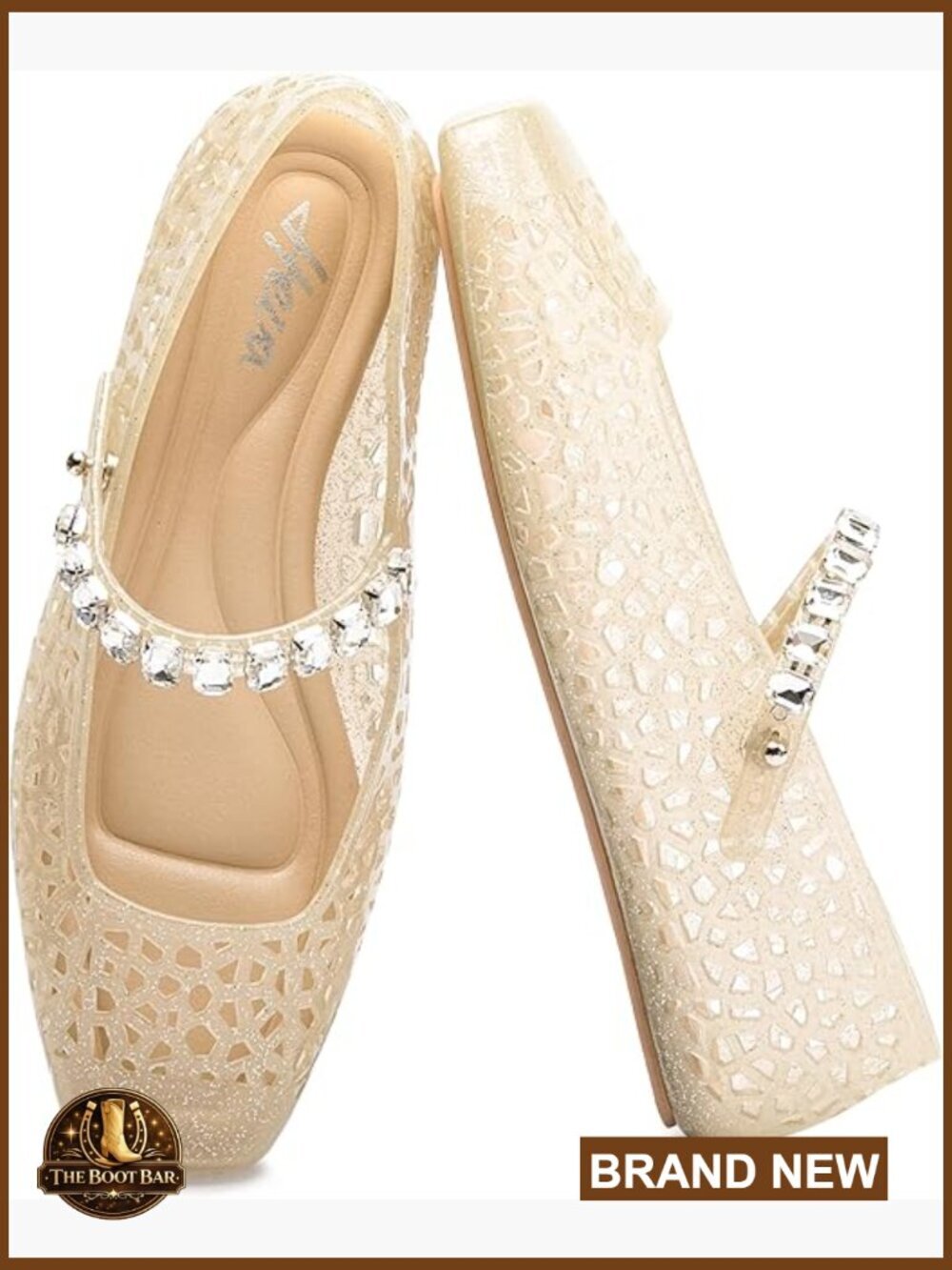 Jelly Flat Sandals Square Toe Breathable Mesh Rhinestone Buckle Strap Ballet